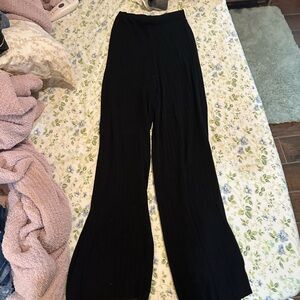Princess Polly Black Wide Leg Ribbed Cropped Pants